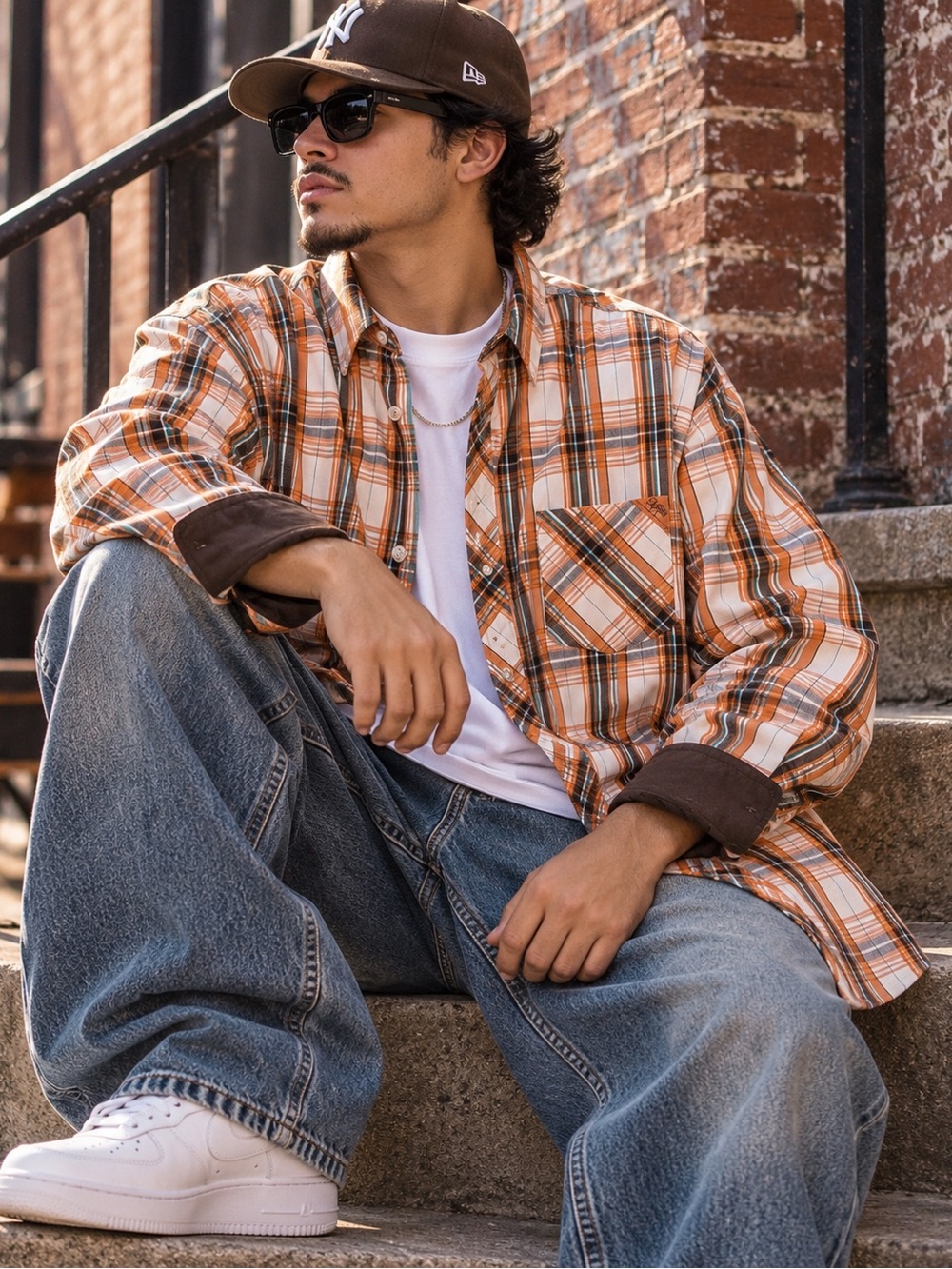 Mecca Apparel 2XL Plaid Shirt Retro Y2K Hip Hop Streetwear Orange Oversized